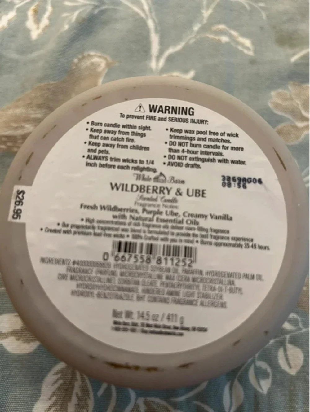 White Barn Wildberry and Ube candle